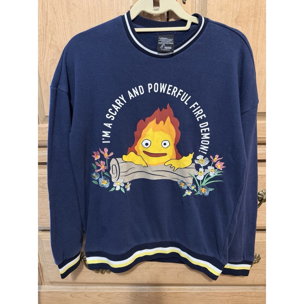Our Universe Sweatshirt Men's XS Navy Calcifer Howls Moving Castle Fire Demon